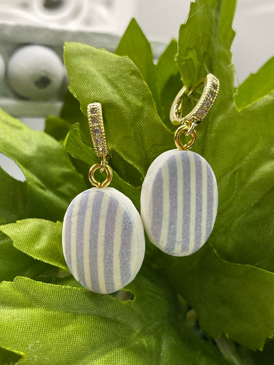 Blue Chambray Striped Polymer Clay Earrings