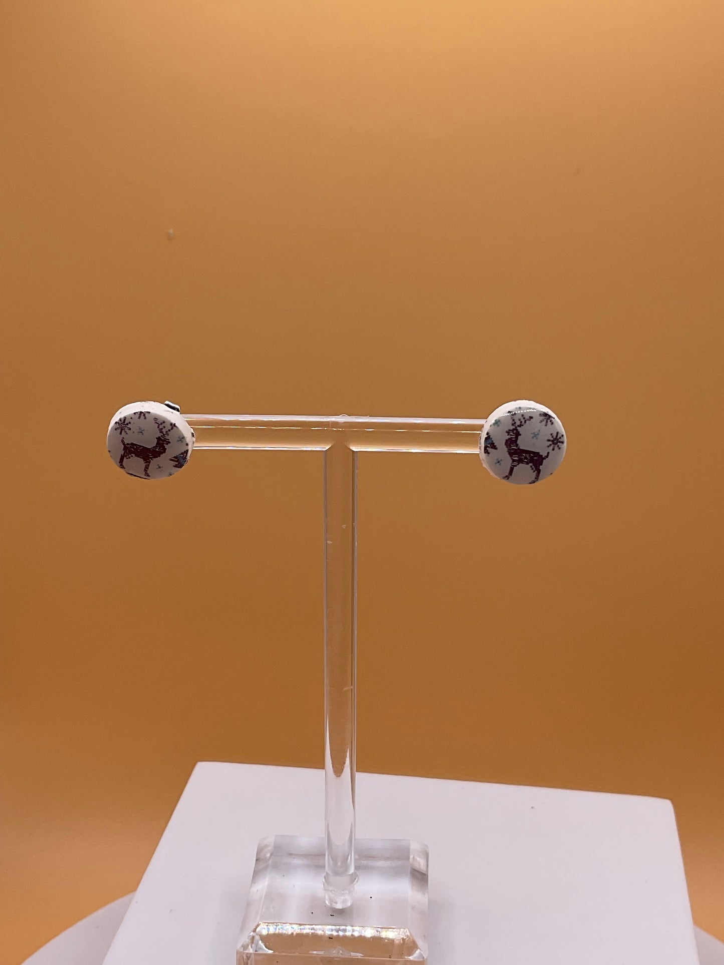 Ugly Sweater Button Earrings, Winter Sweater Print Stud Earrings