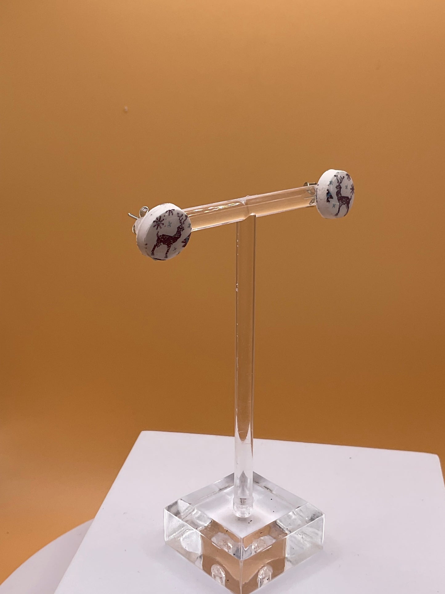 Ugly Sweater Button Earrings, Winter Sweater Print Stud Earrings