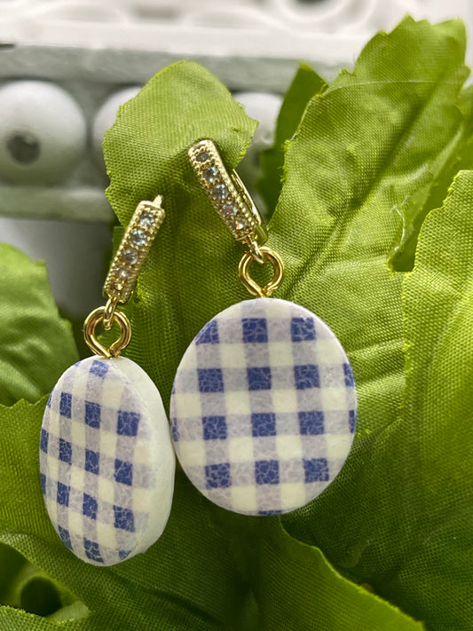 Blue Gingham Check Polymer Clay Earrings