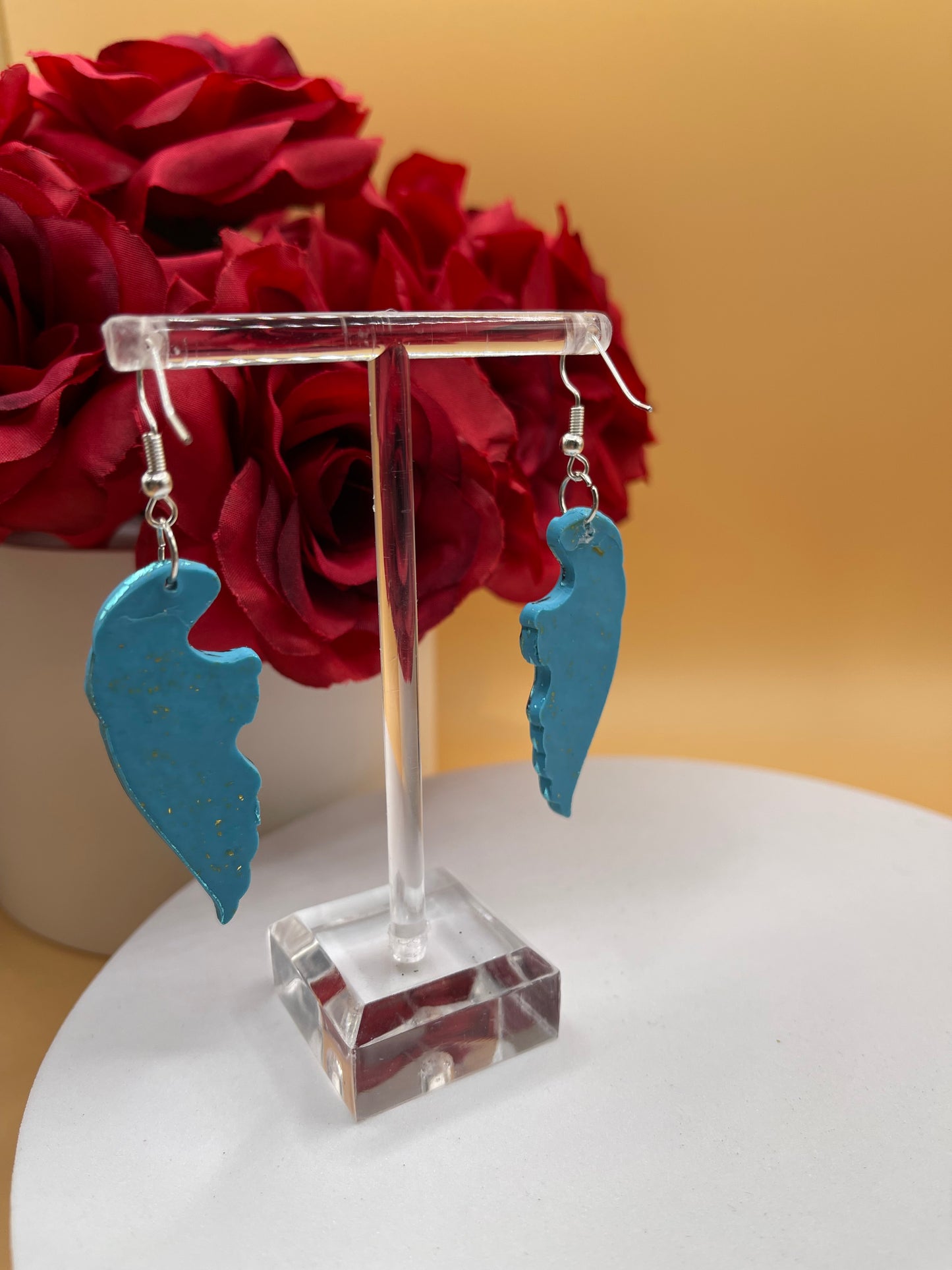 Turquoise Foiled Angel Wing Earrings