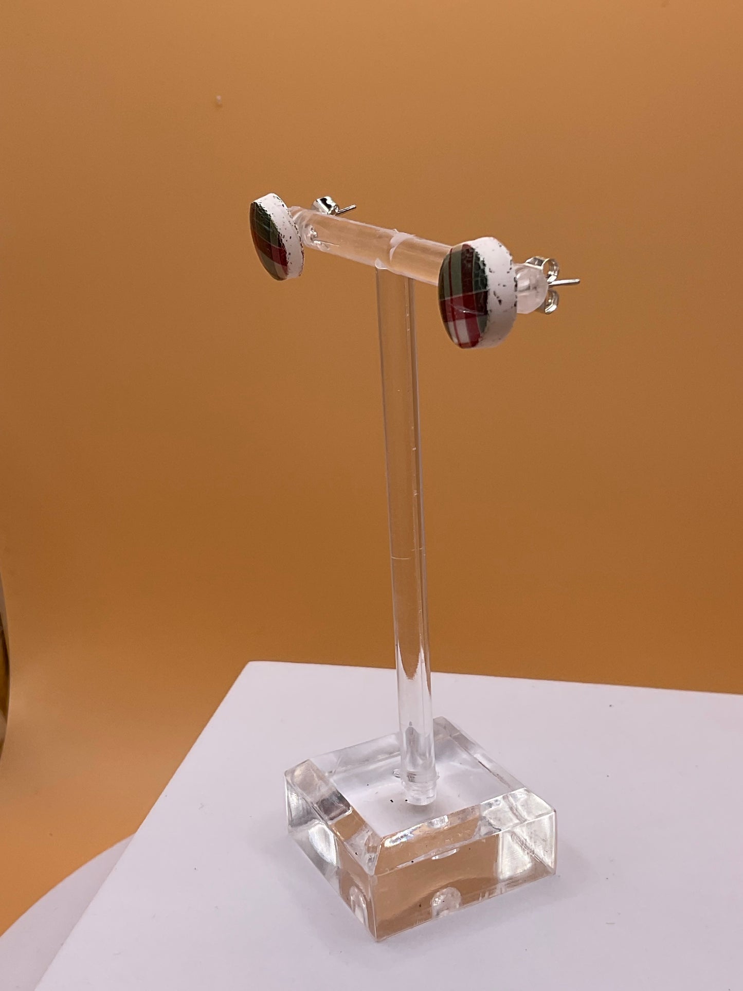 Plaid Button Stud Earrings