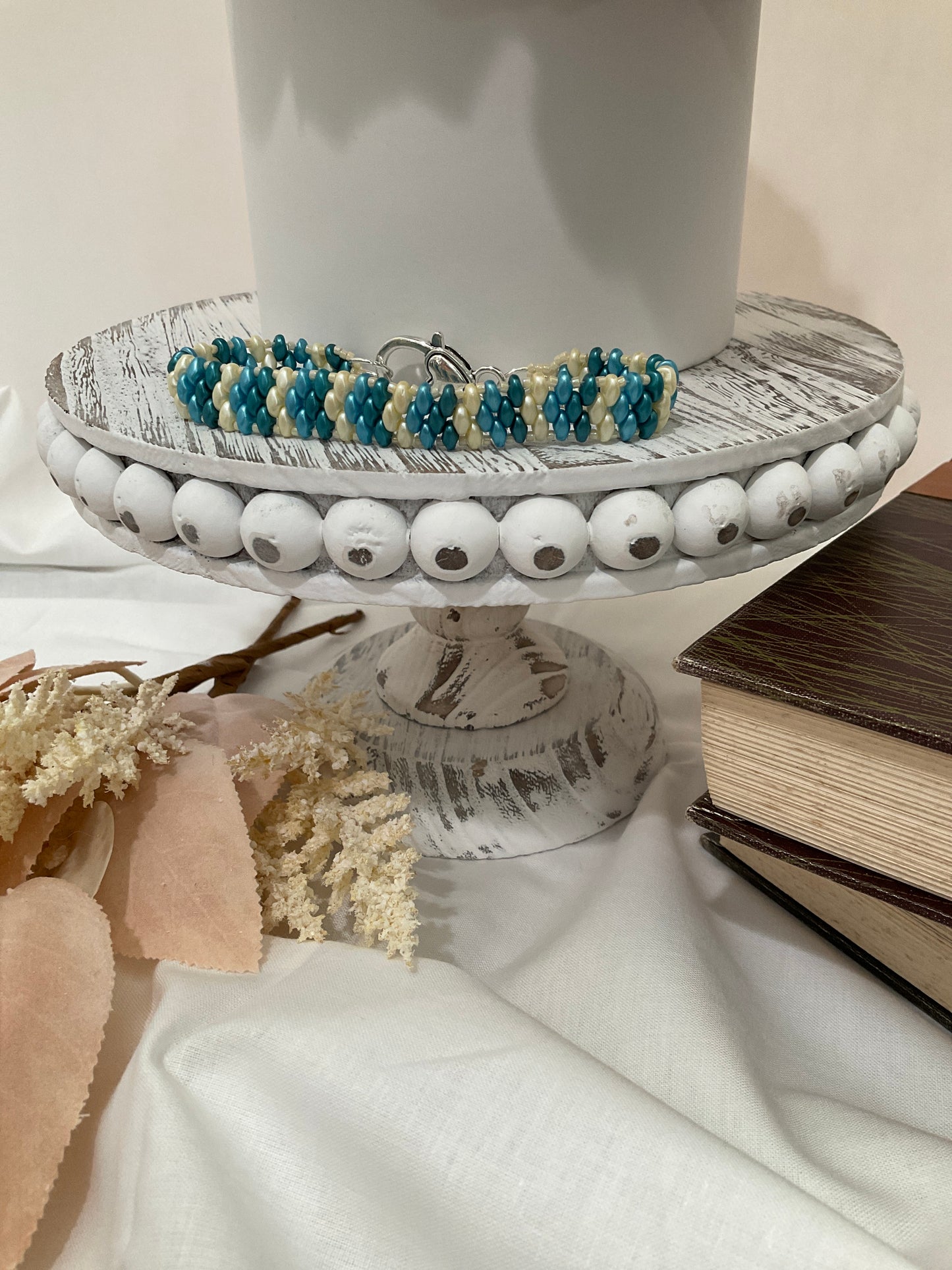 Teal & Ivory Beaded Bracelet
