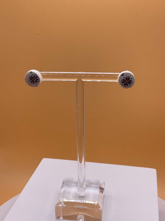 Ugly Sweater Button Earrings, Winter Sweater Print Stud Earrings