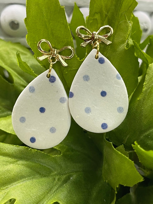 Blue Dot Polymer Clay Earrings