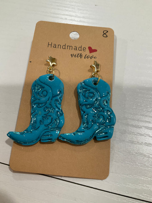 Turquoise  Foiled Cowboy Boot Earrings