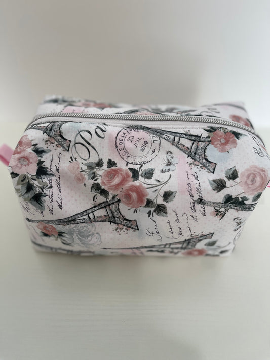 Large Pink Paris Print Cosmetic Bag