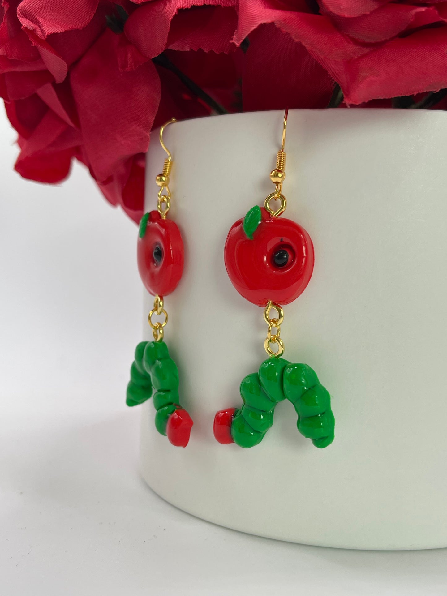 Hungry Caterpillar & Apple Earrings 2