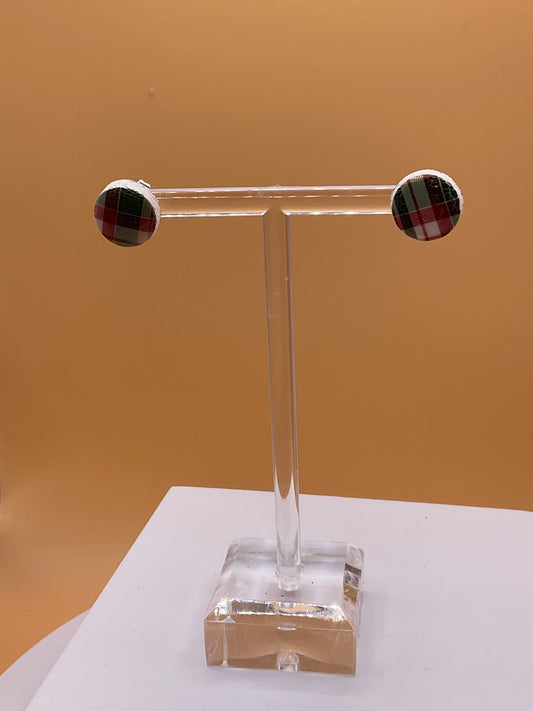 Plaid Button Stud Earrings