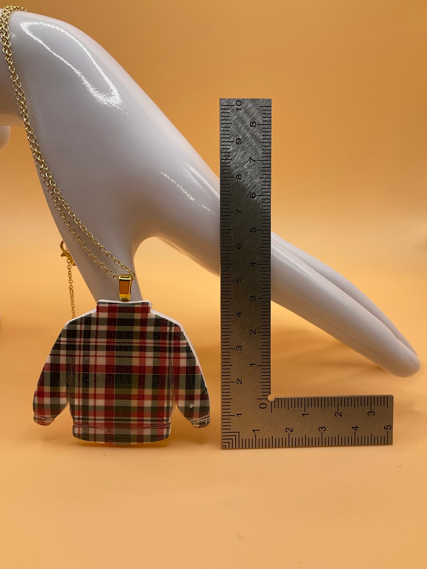 Plaid Ugly Sweater Pendant With Chain | Sweater Necklace