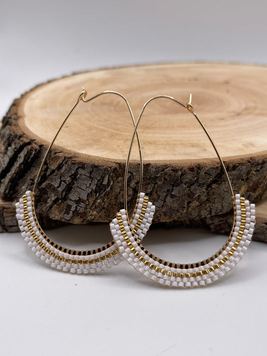 Beaded Elongated Hoop Earrings