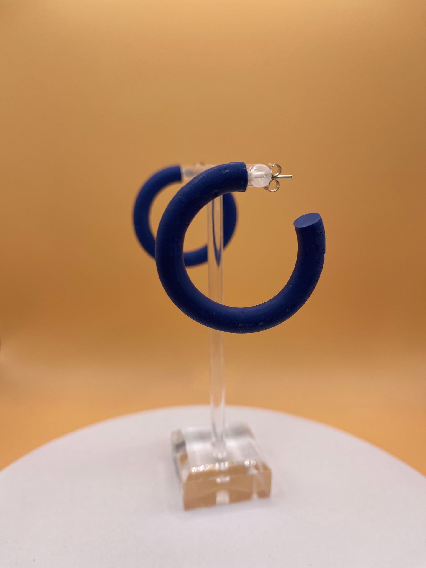 Navy Blue Polymer Clay Hoop Earrings