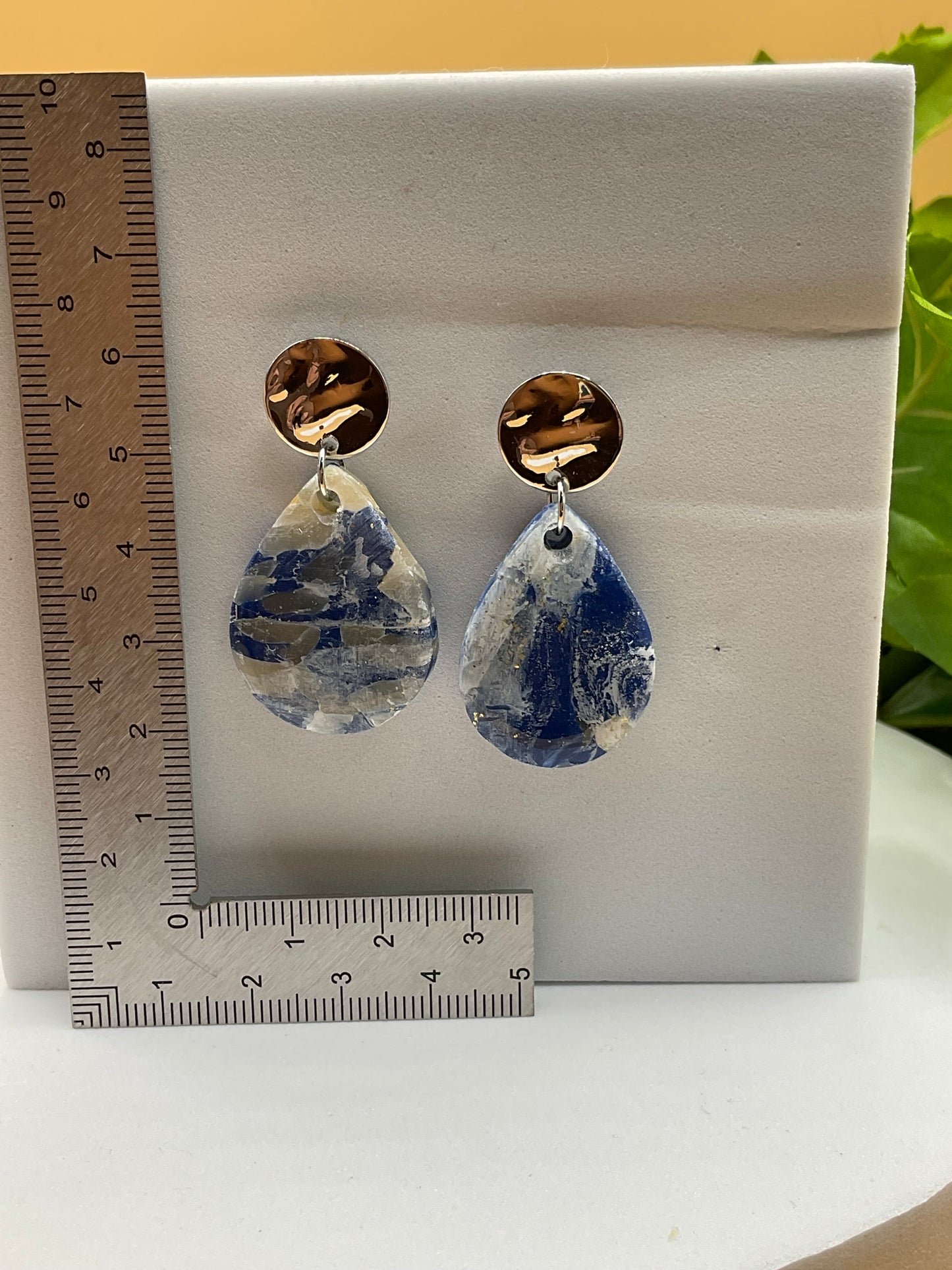 Blue Swirl and Silver Polymer Clay Earrings