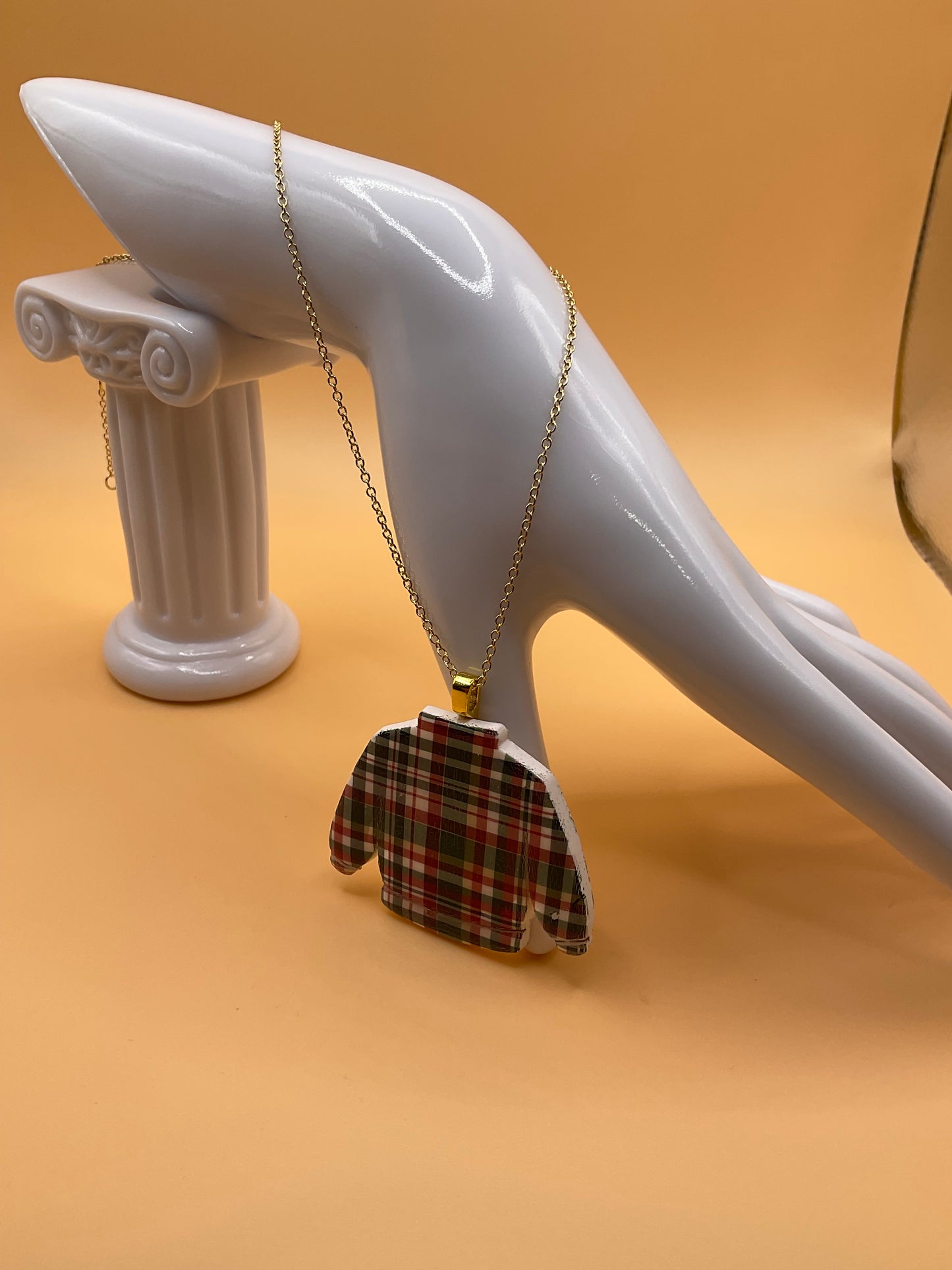 Plaid Ugly Sweater Pendant With Chain | Sweater Necklace