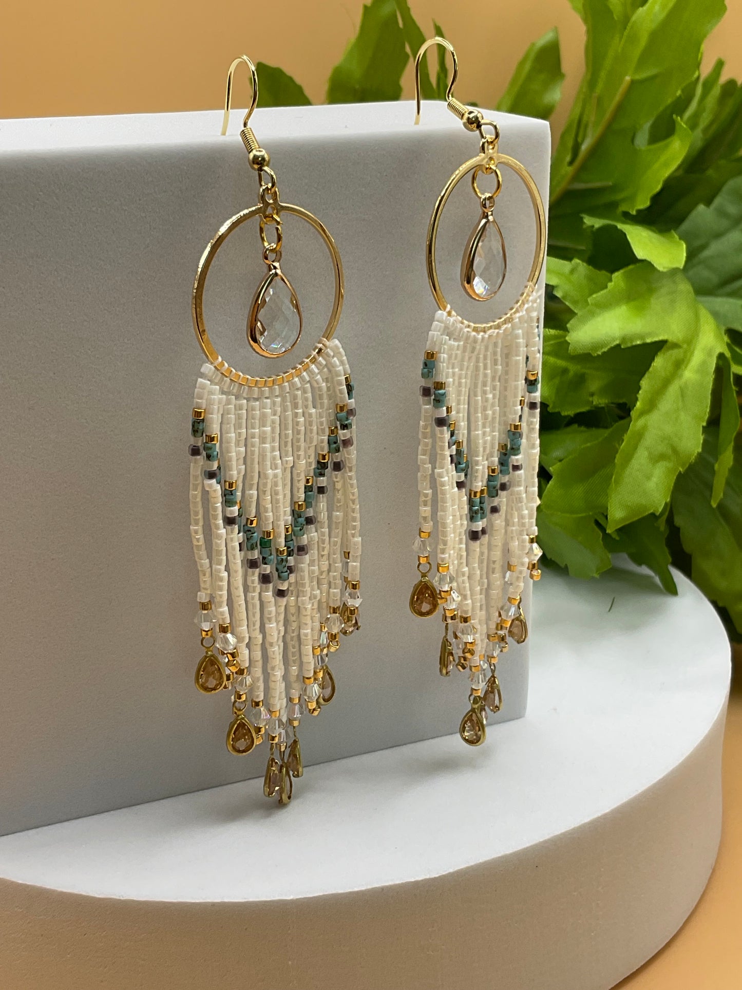 Bead and Crystal Drop Earrings | Elegant Southwestern Style | Boho Beaded Dangle