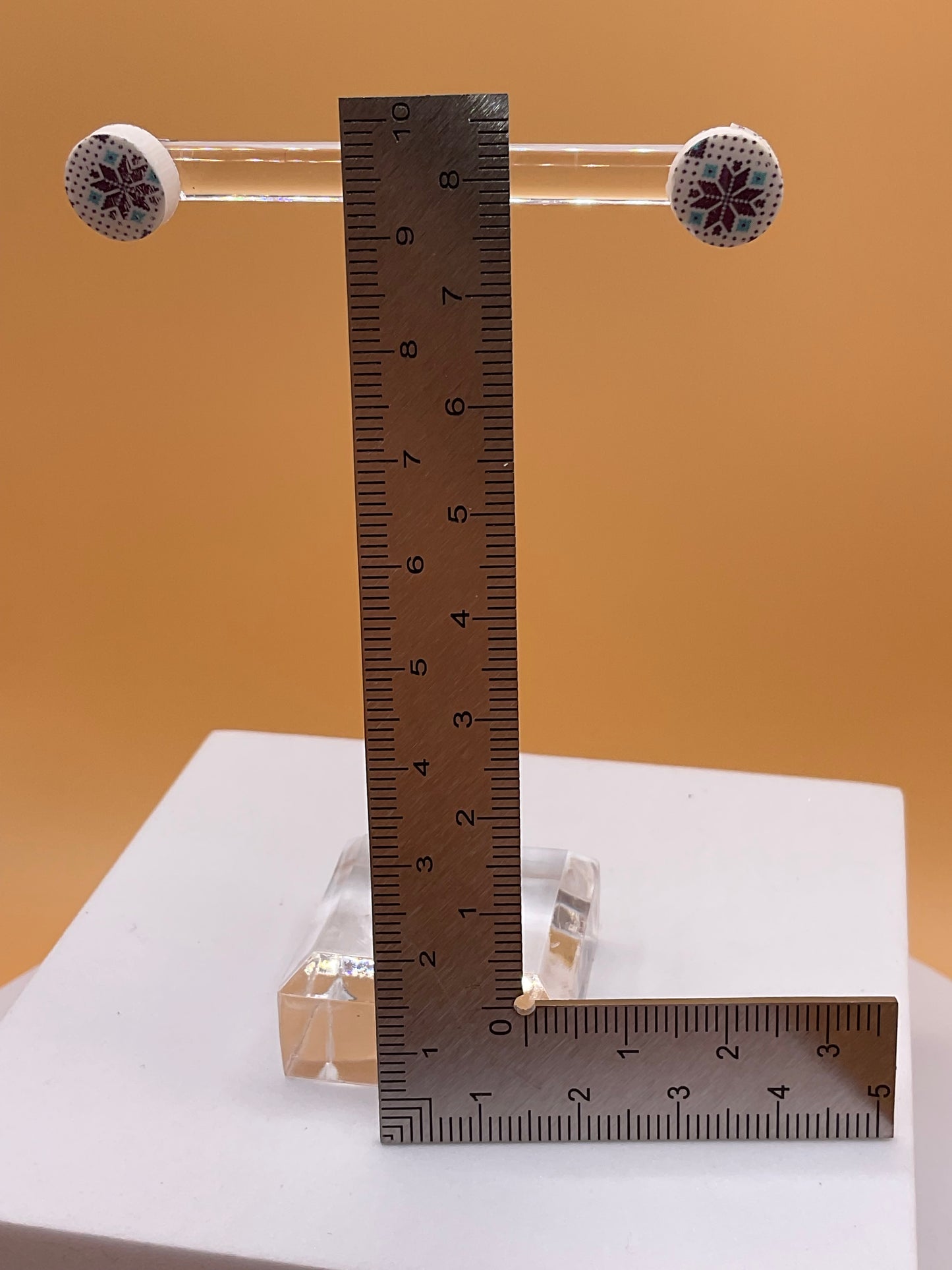 Ugly Sweater Button Earrings, Winter Sweater Print Stud Earrings