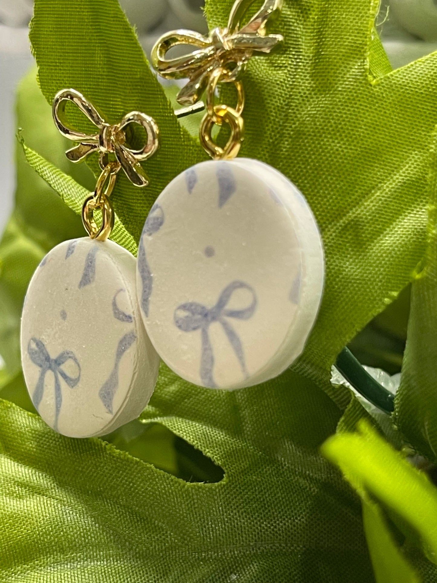 Blue Bow Polymer Clay Earrings