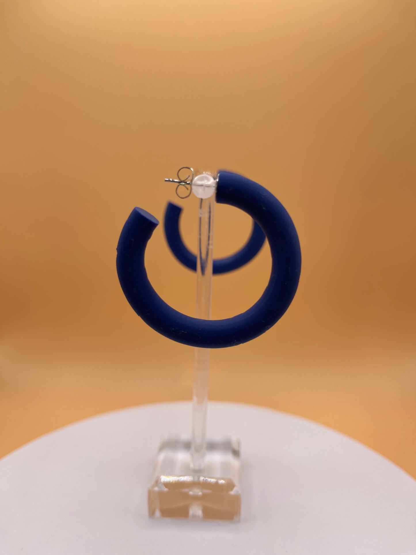 Navy Blue Polymer Clay Hoop Earrings