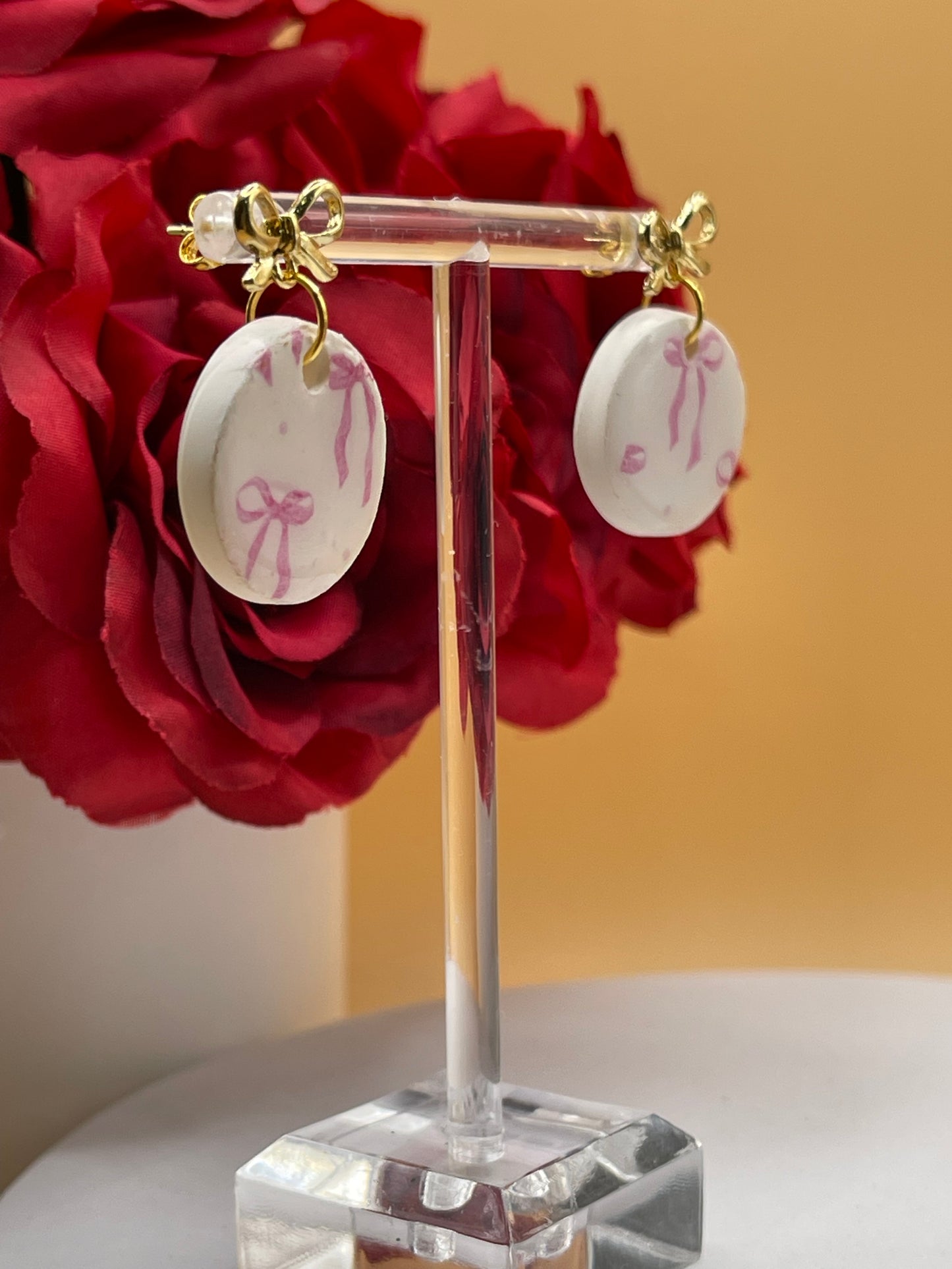 Coquette Pink Bow Dangle Earrings
