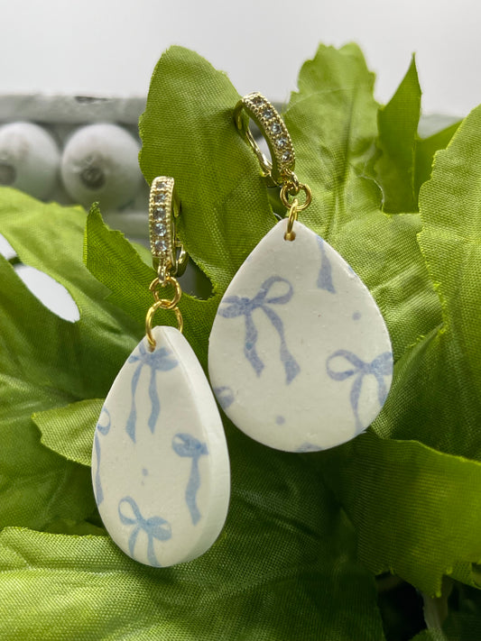 Blue Bow Polymer Clay Earrings