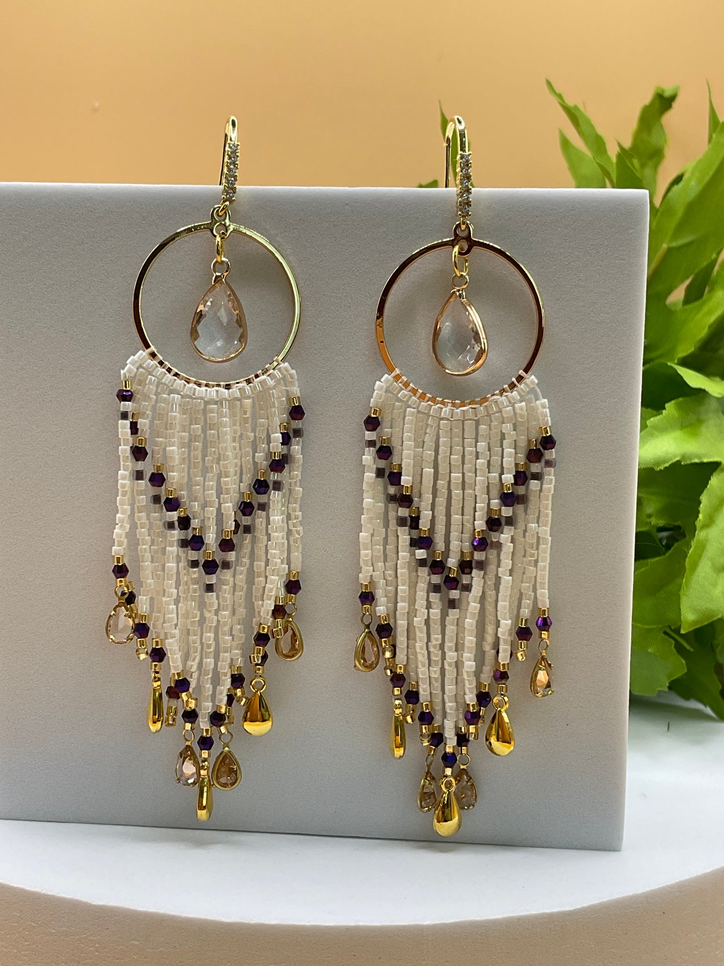 Bead and Crystal Drop Earrings | Elegant Style | Boho Beaded Dangle