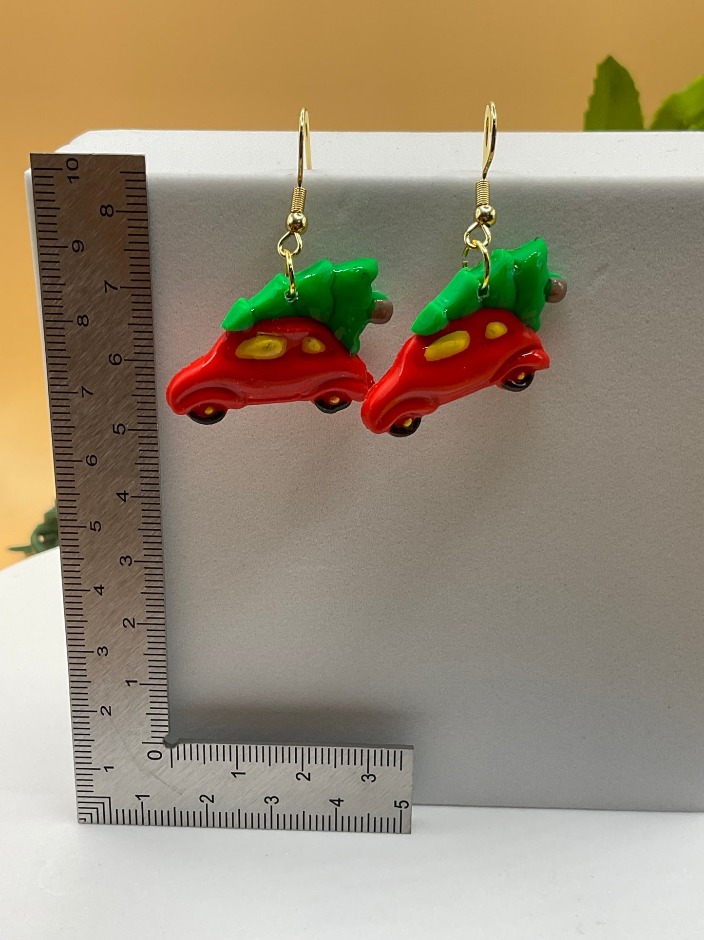 Car and Christmas Tree Dangle Earrings