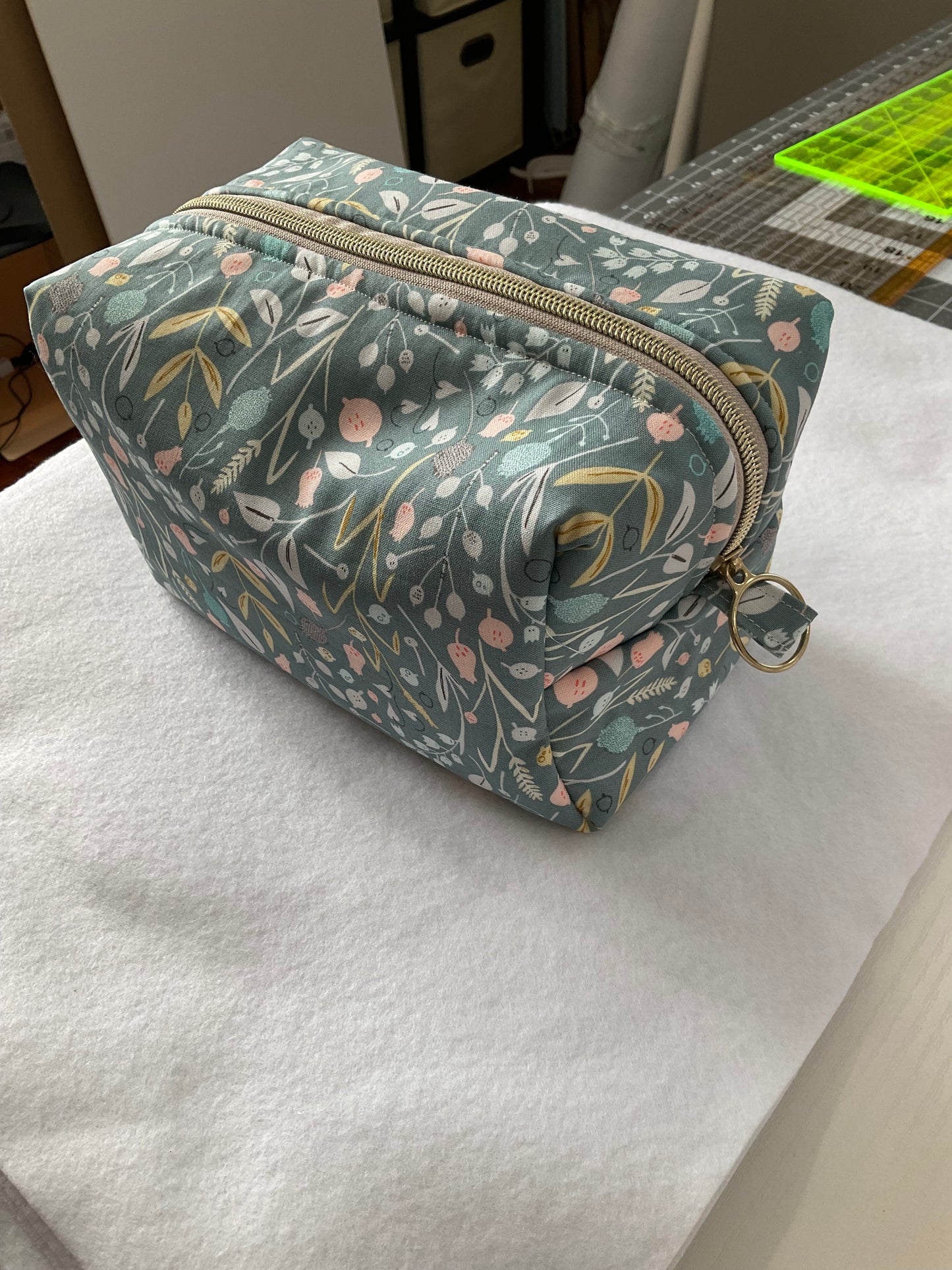 Teal Floral Cosmetic Bag