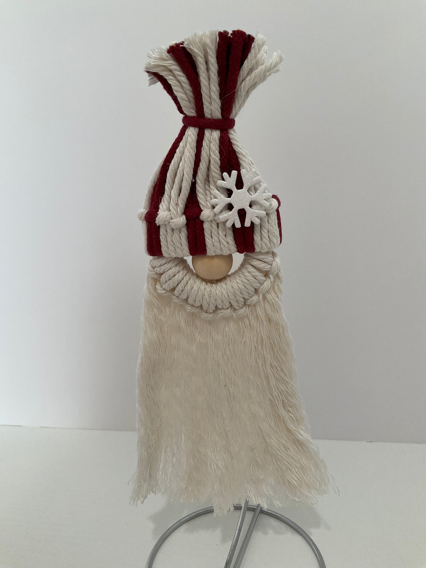 Red and Cream Macrame Gnome Ornament