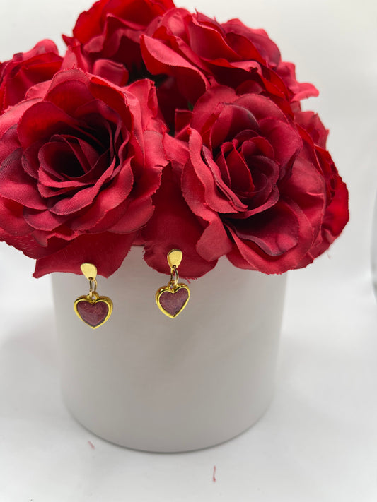 Petite Dangle Inlay Heart Earrings