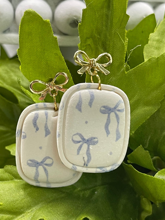 Blue Bow Polymer Clay Earrings