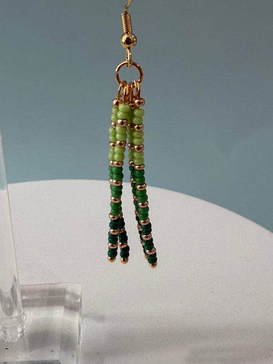 Green Gradient Beaded Dangle Earrings