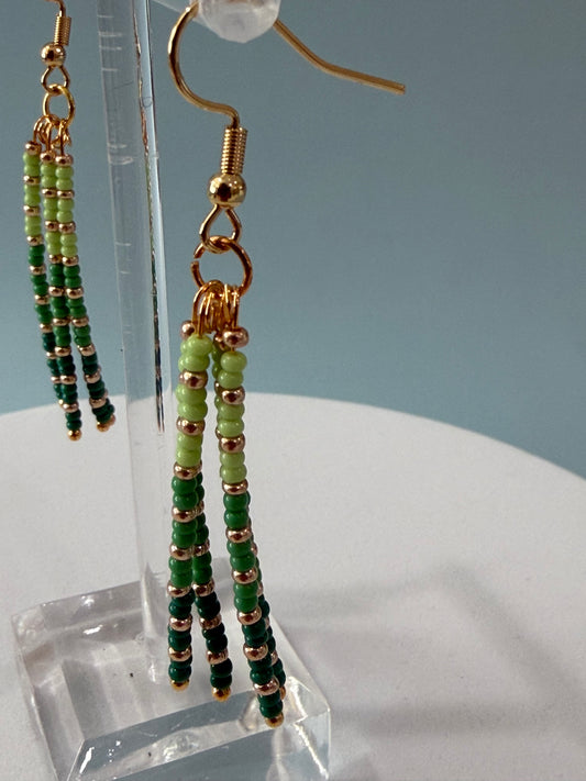 Green Gradient Beaded Dangle Earrings