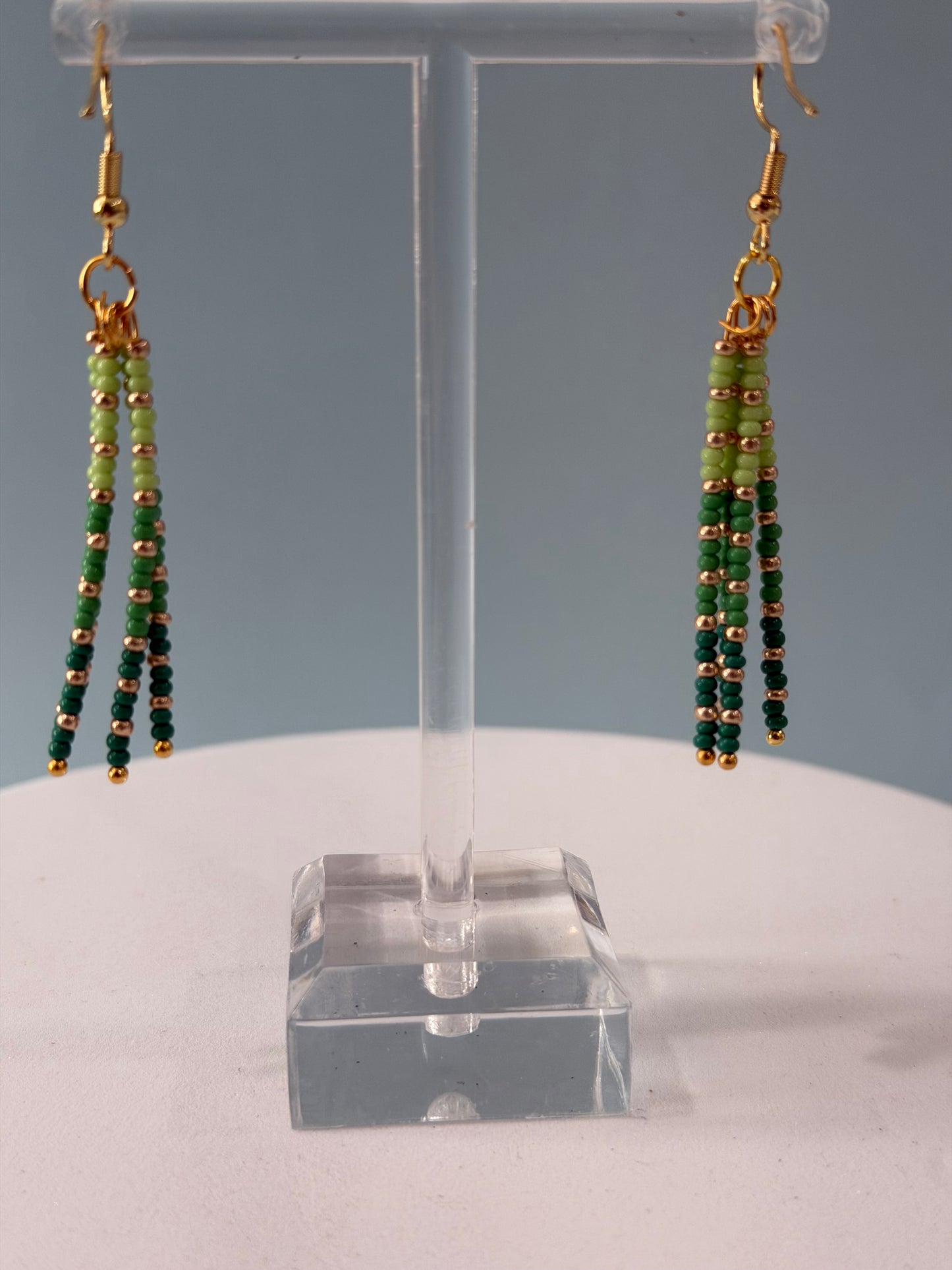 Green Gradient Beaded Dangle Earrings