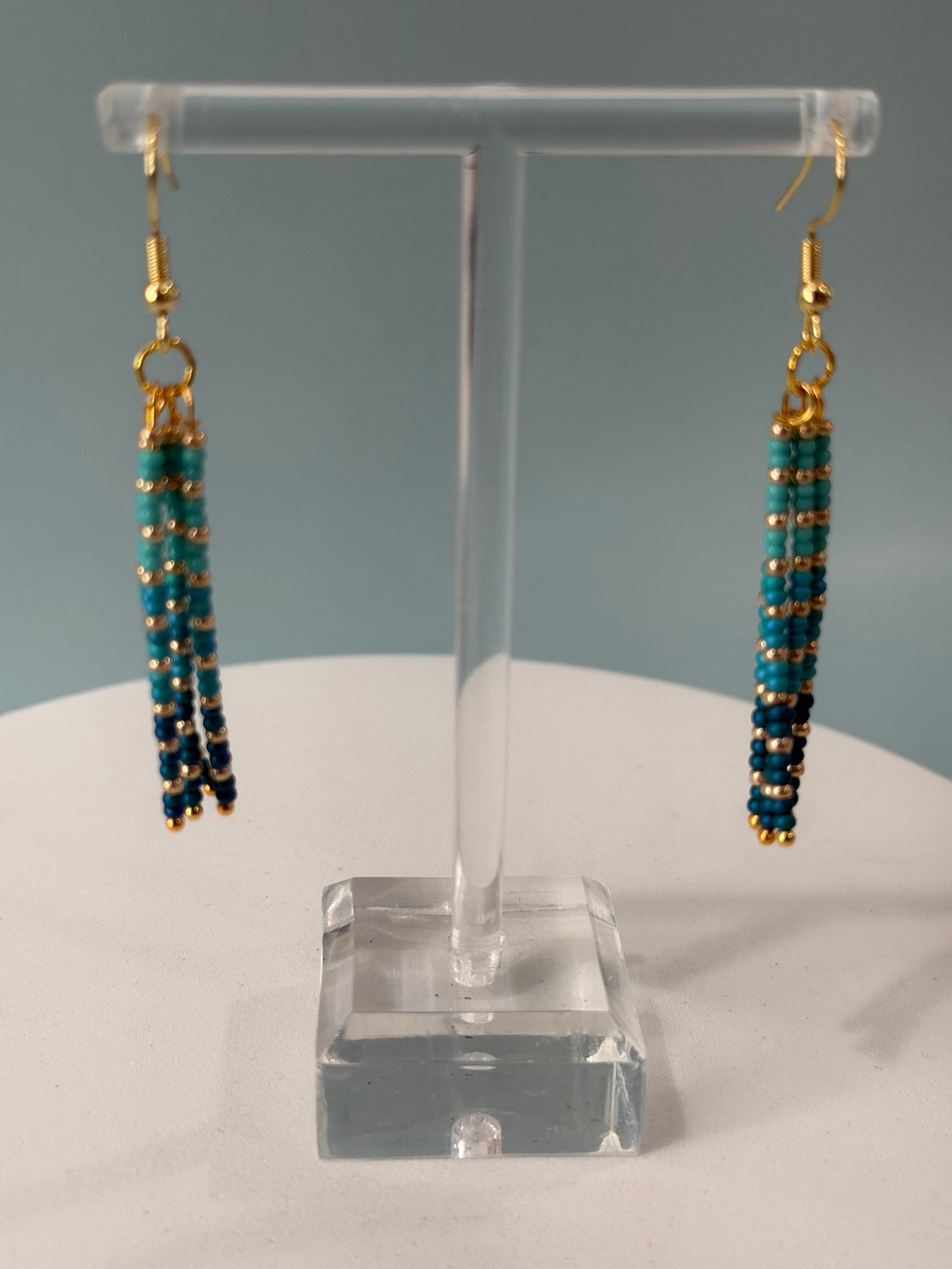 Turquoise Gradient Beaded Dangle Earrings
