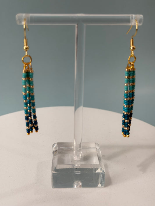 Turquoise Gradient Beaded Dangle Earrings