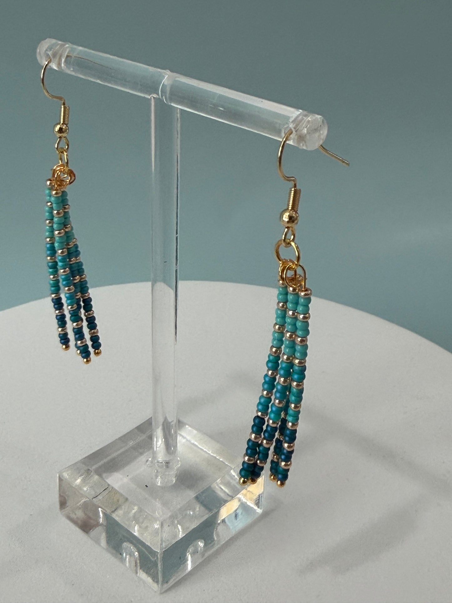 Turquoise Gradient Beaded Dangle Earrings