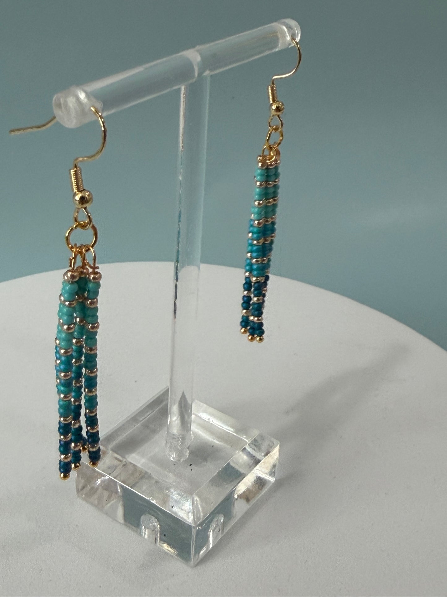 Turquoise Gradient Beaded Dangle Earrings