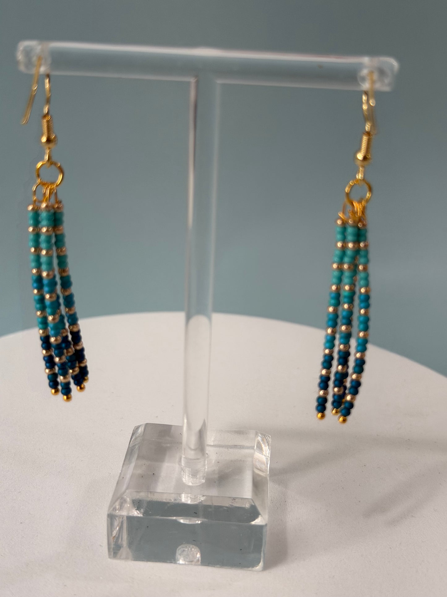 Turquoise Gradient Beaded Dangle Earrings