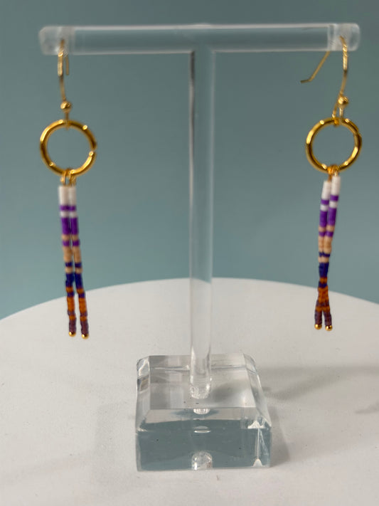 Purple Multi Beaded Dangle Earrings