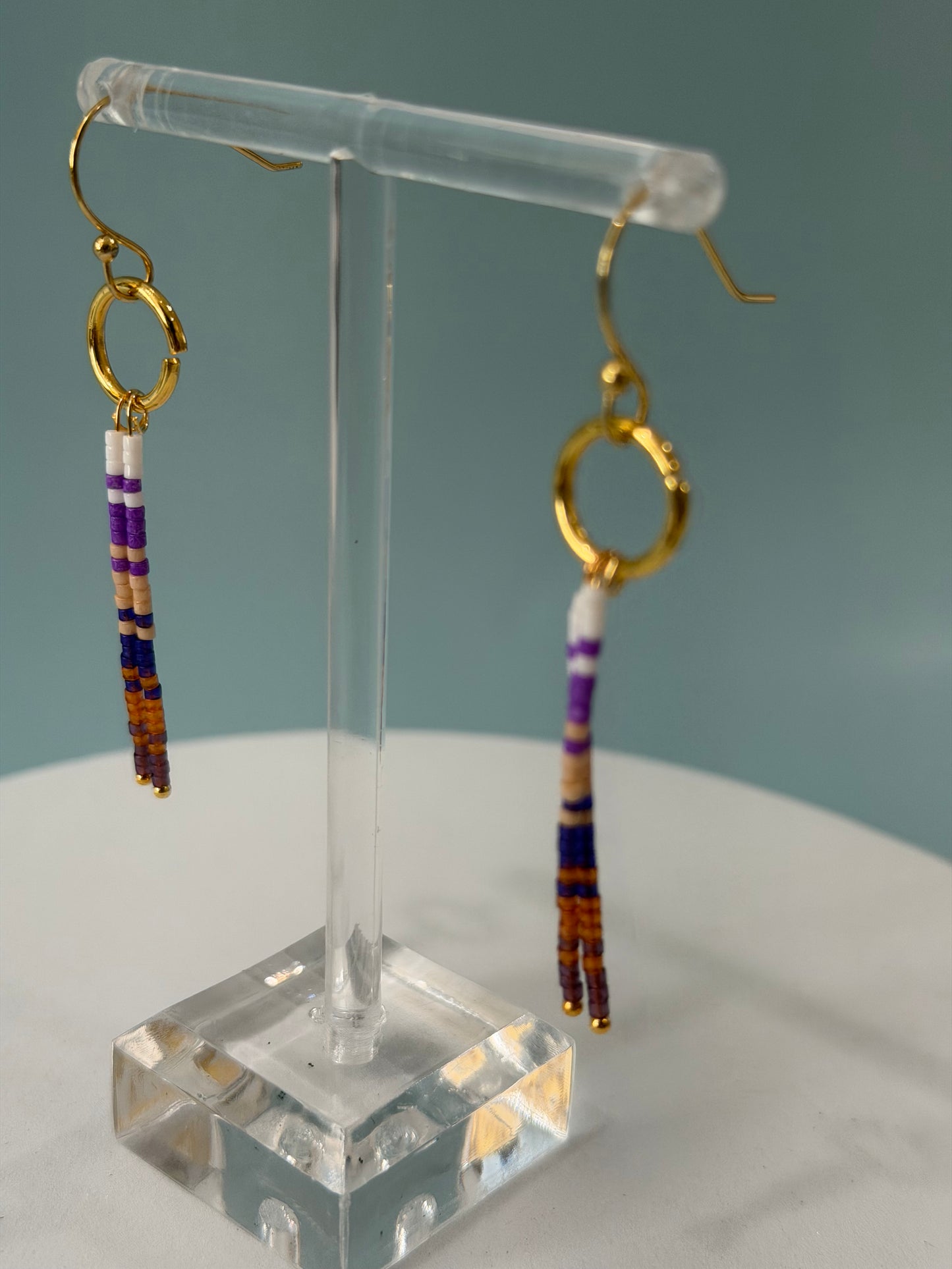Purple Multi Beaded Dangle Earrings