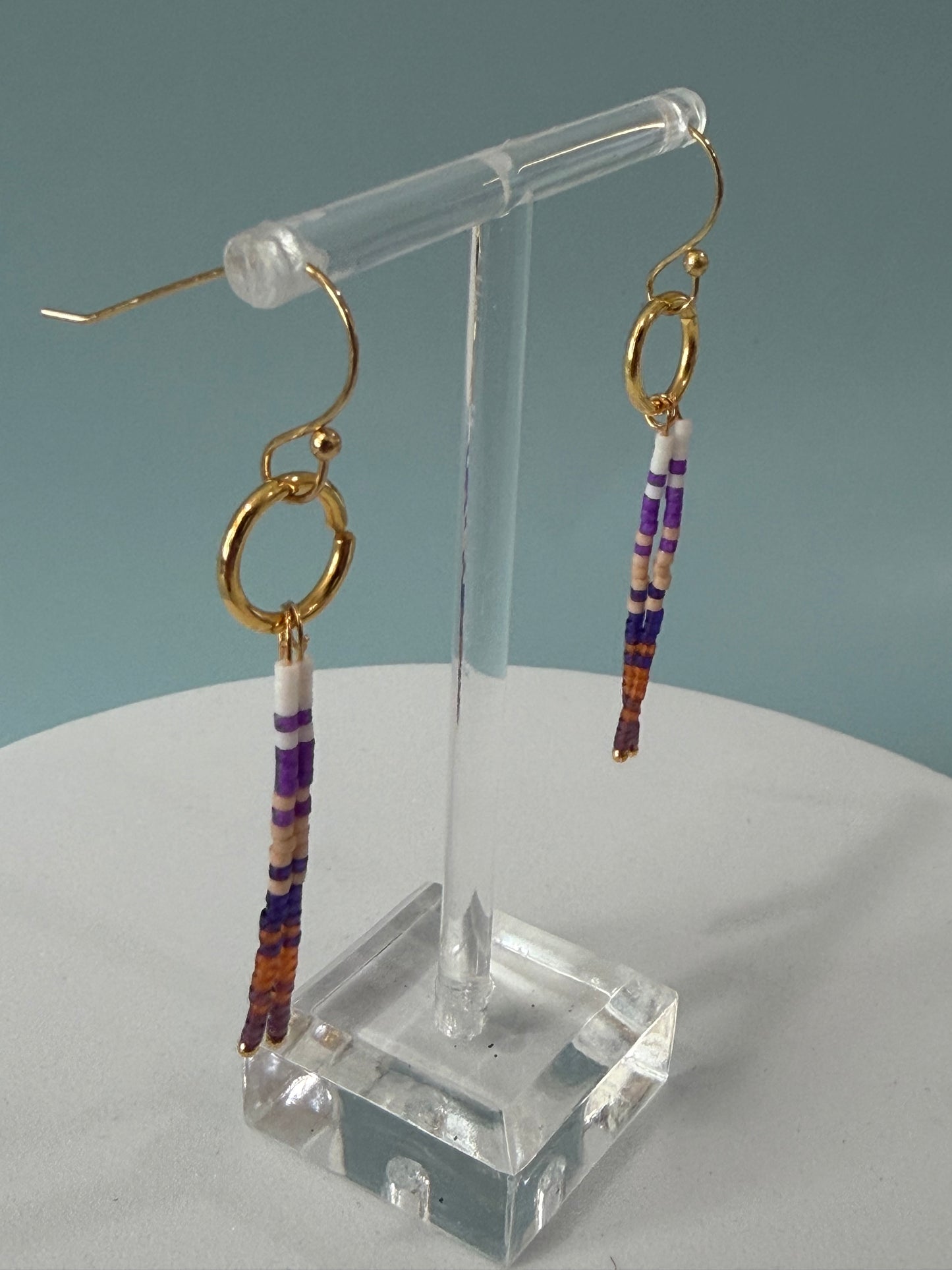 Purple Multi Beaded Dangle Earrings