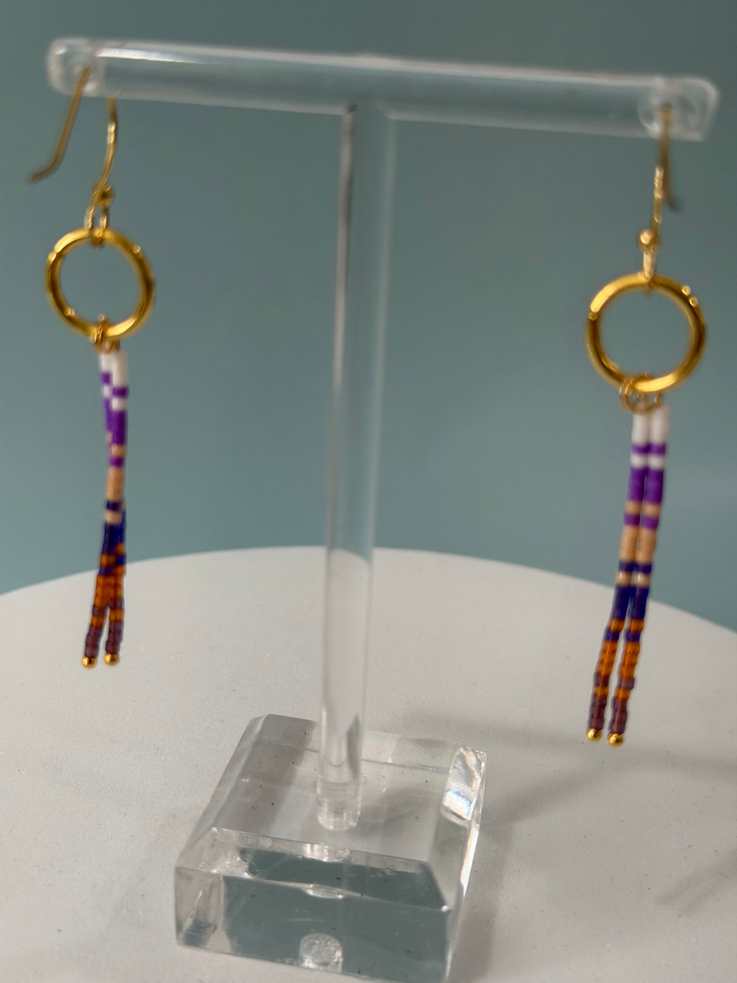 Purple Multi Beaded Dangle Earrings