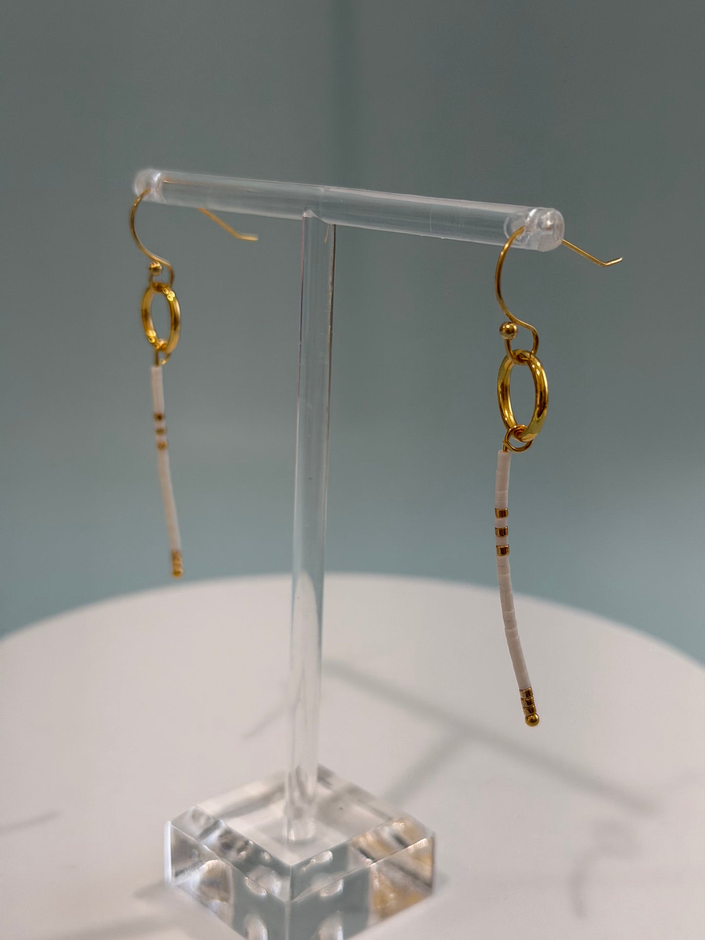 White and Gold Petite Beaded Statement Earrings