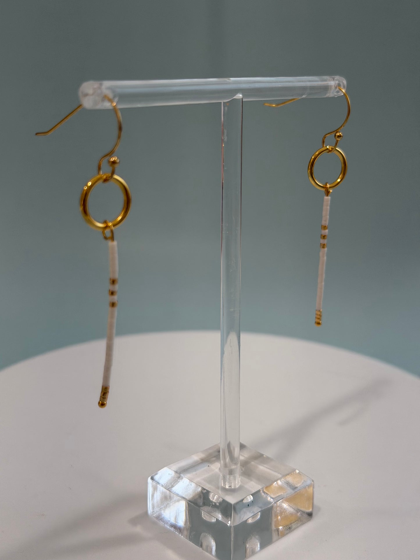 White and Gold Petite Beaded Statement Earrings