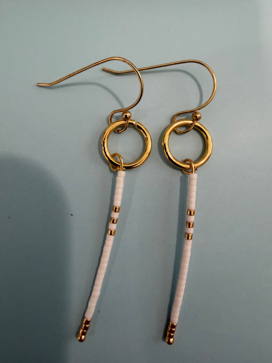 White and Gold Petite Beaded Statement Earrings