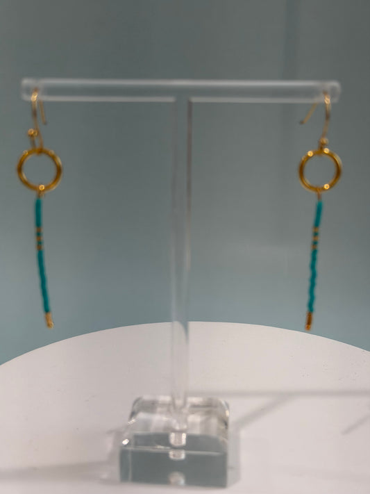 Turquoise and Gold Petite Beaded Statement Earrings
