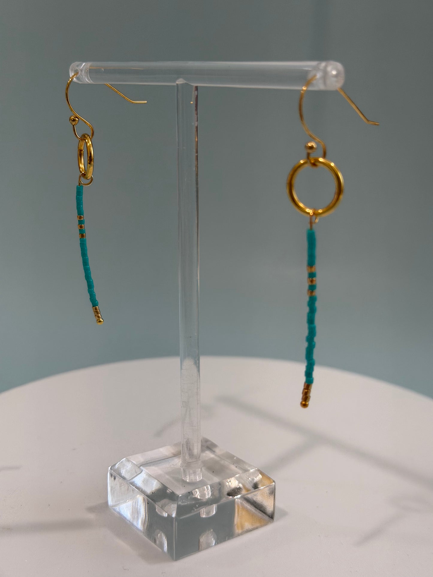 Turquoise and Gold Petite Beaded Statement Earrings