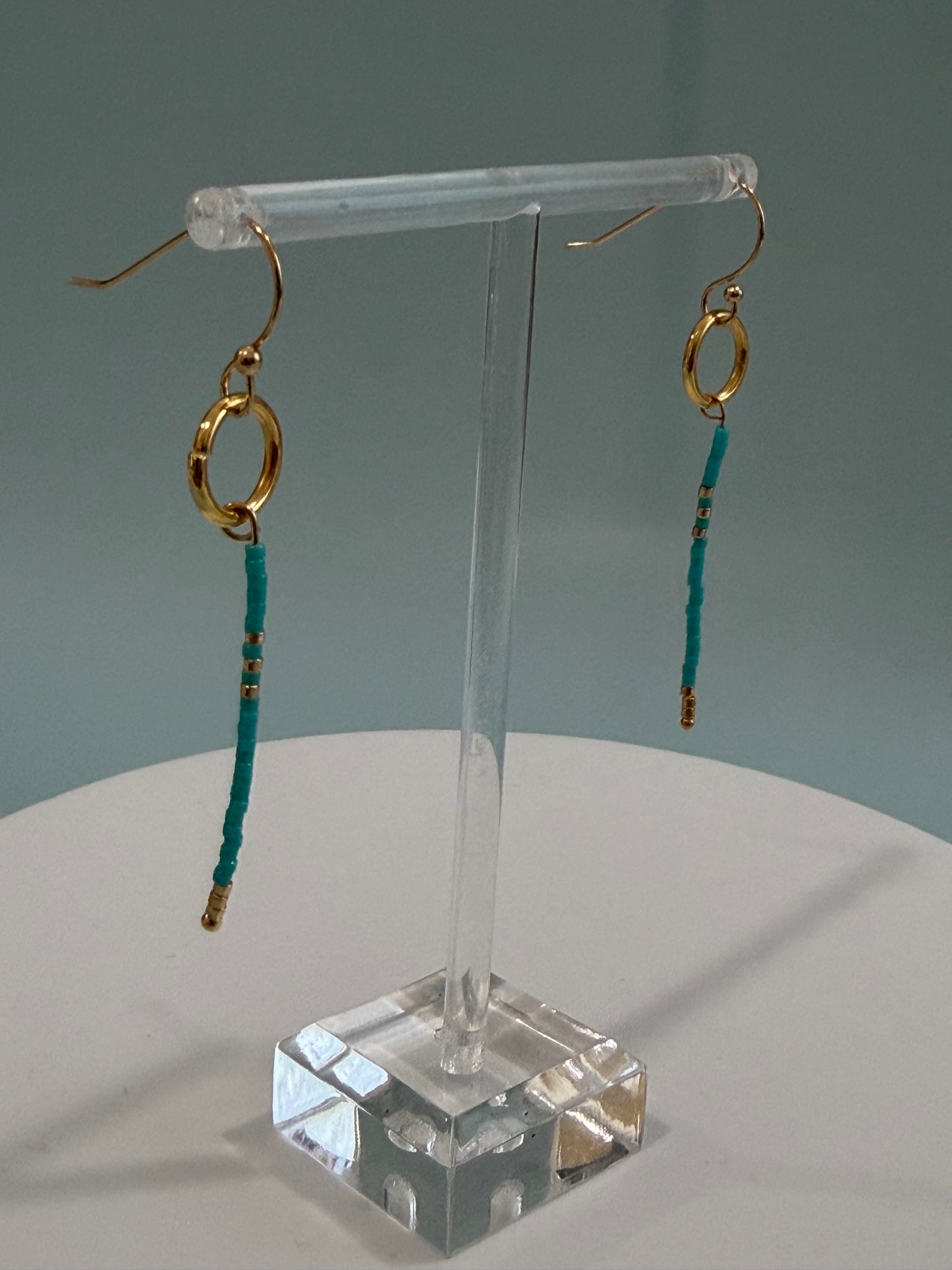 Turquoise and Gold Petite Beaded Statement Earrings