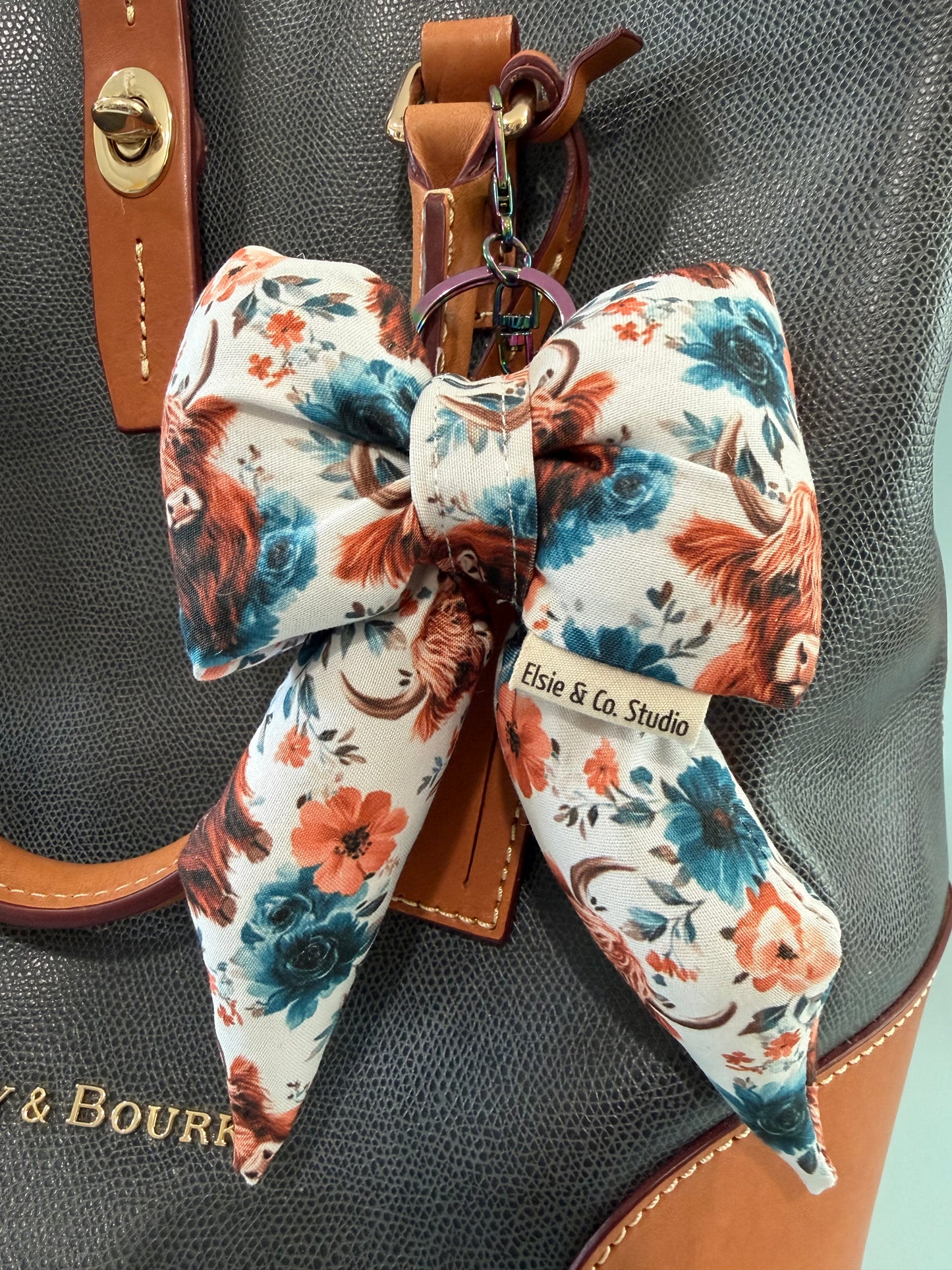Puffy Bow Purse Charm, Highland Cow Print