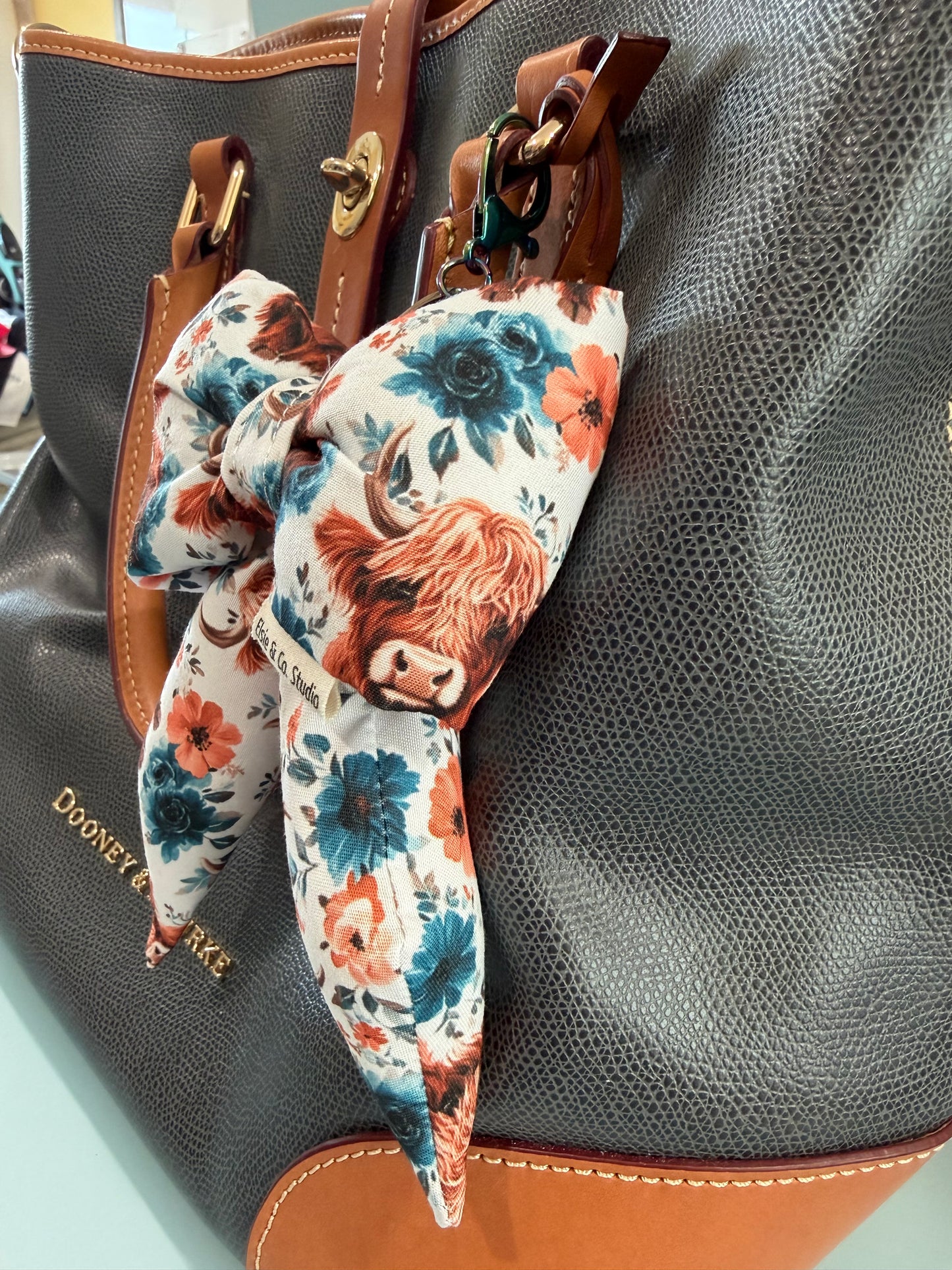 Puffy Bow Purse Charm, Highland Cow Print
